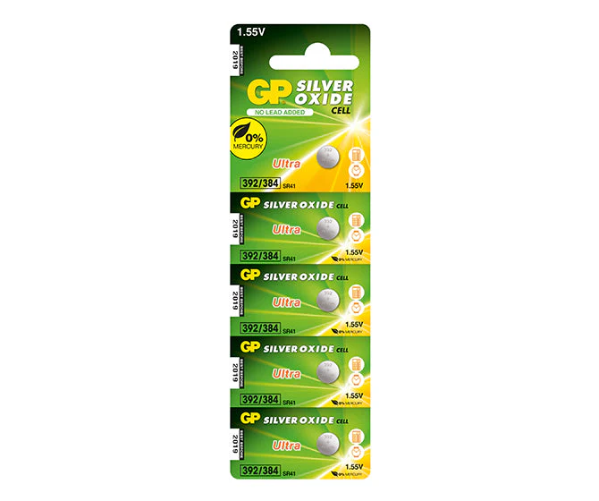 GP Silver Oxide Button 392 (SR41) card of 5