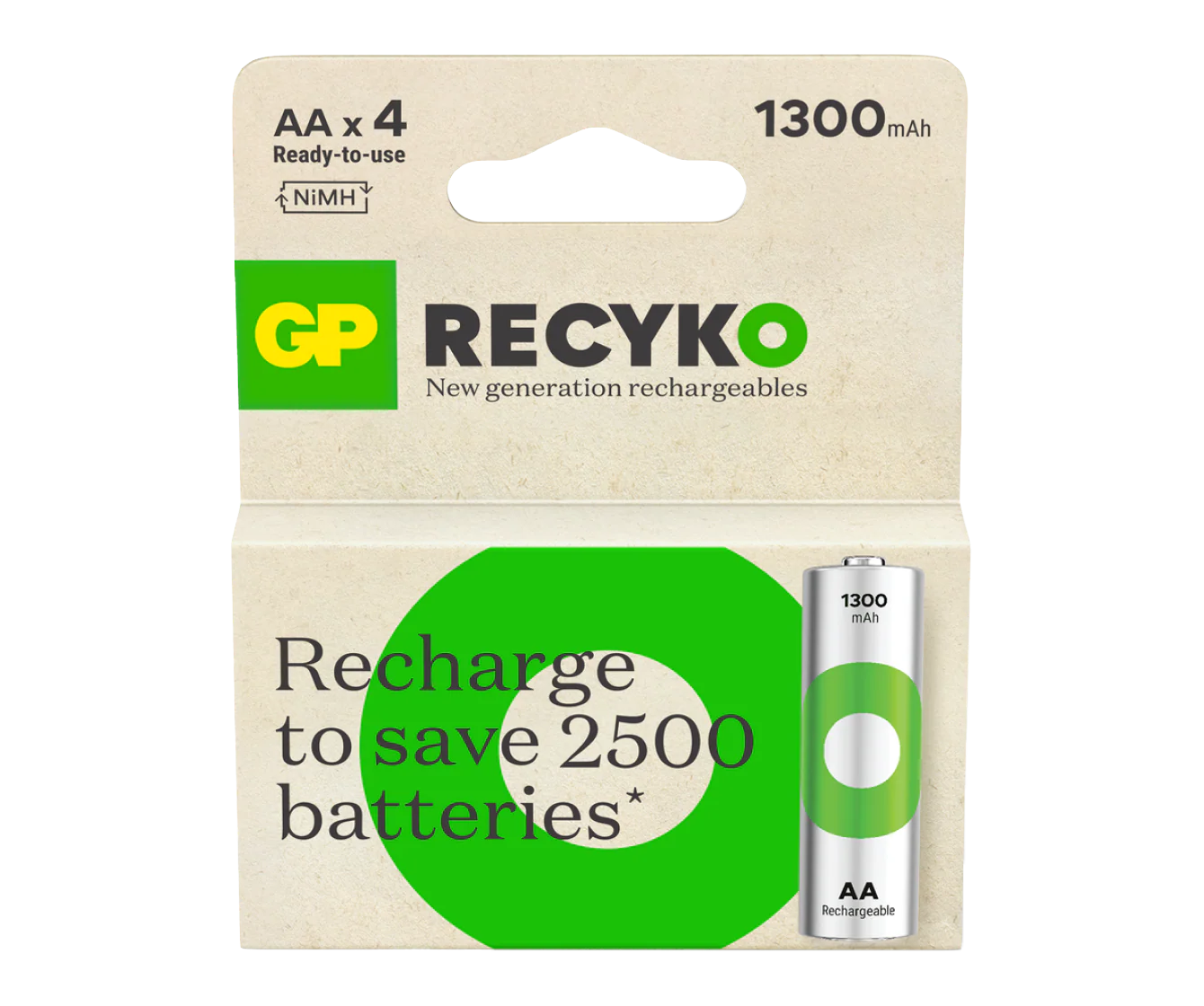 GP Recyko AA Rechargeable Batteries 2600 mAh Card of 4 - Image 3