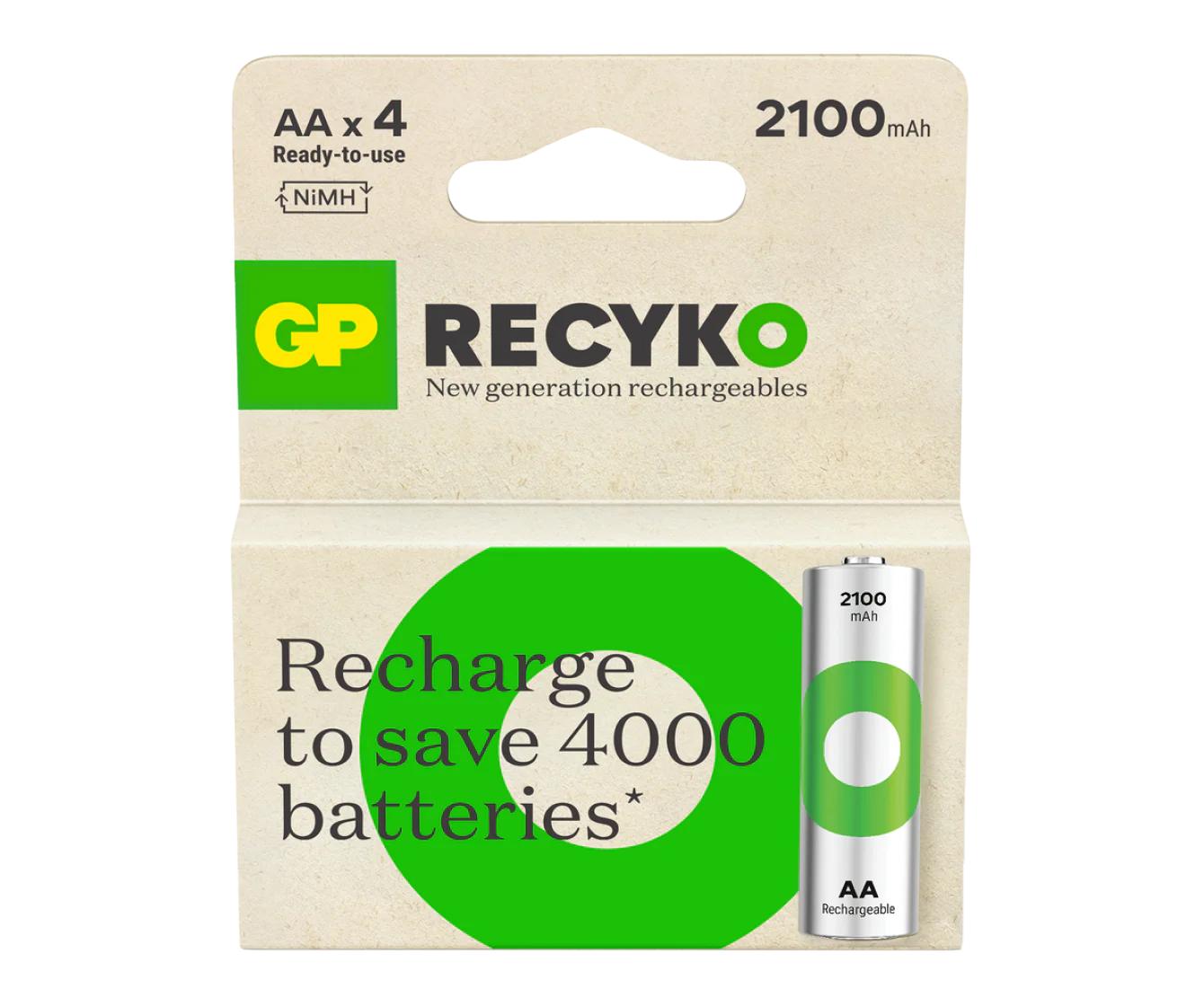 GP Recyko AA Rechargeable Batteries 2600 mAh Card of 4 - Image 4